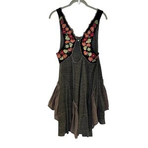 Free People Tank Embroidered Slub Boho Y2k Neutrals Patchwork Fairy Cottage M